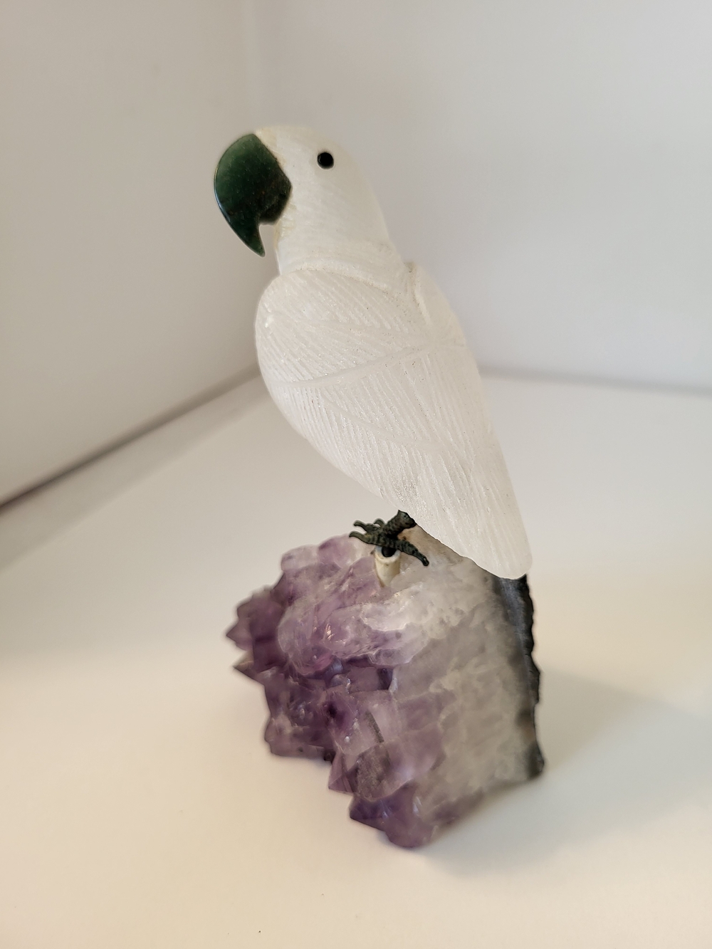 Vintage Brazilian Lapidary Gemstone Parakeet Aventurine/Amethyst/Snow Quartz 5"